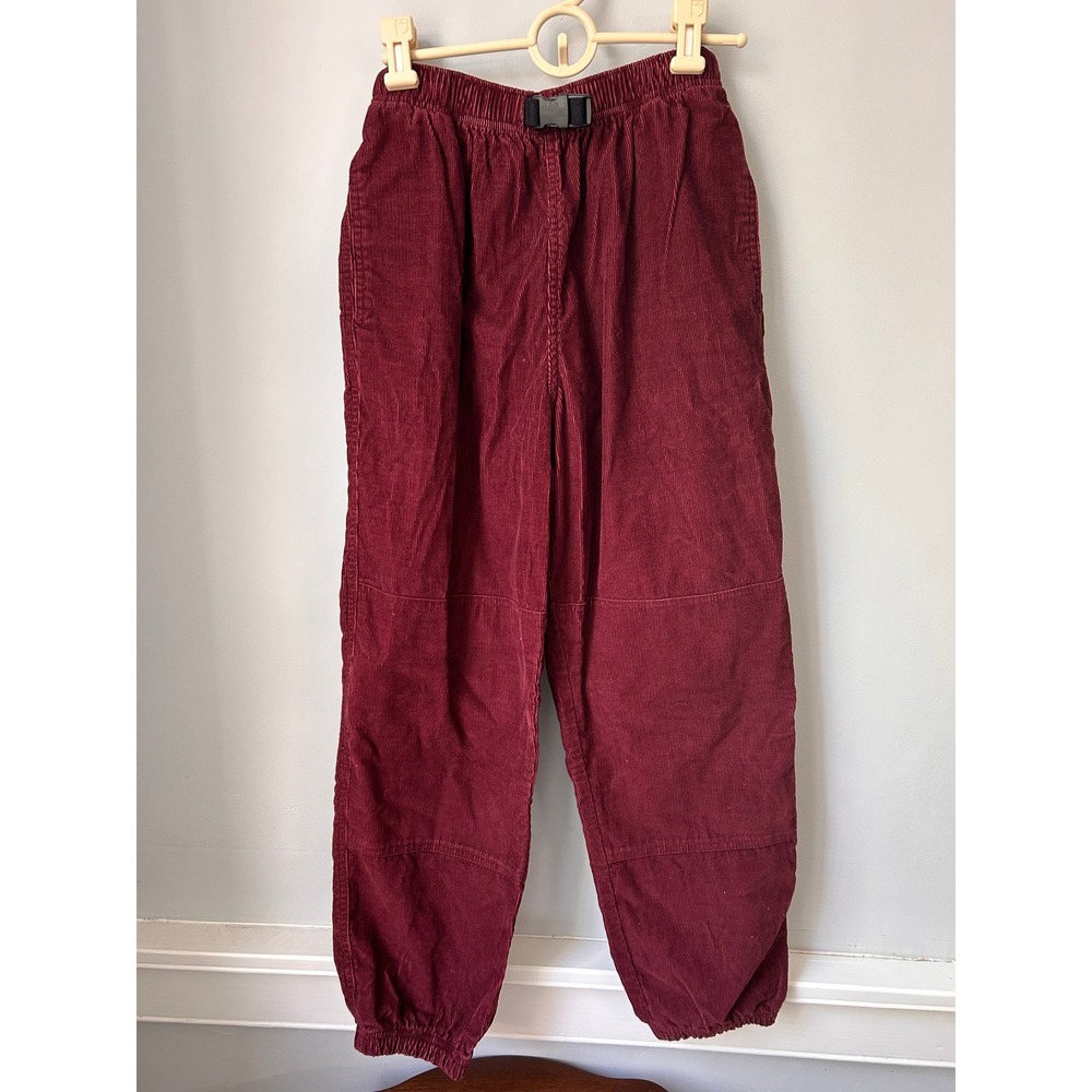 LL Bean Boys Burgundy Corduroy Jogger Pants Buckle Belt Reinforced Knee LG VTG
